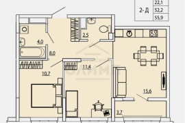 2-комн. кв. 54,5 м², 5/14 эт.