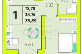 -комн.кв., 38,89 м2, 3/16 эт.
