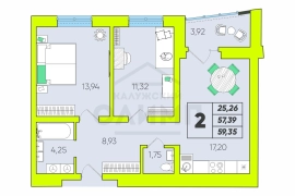2к,S-53,68 кв.м,2/16