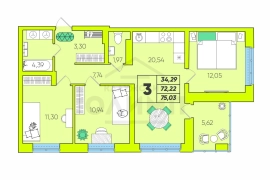 3к,S-75,03 кв.м,1/16