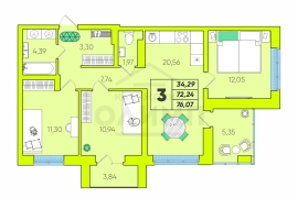 3к,S-76,07 кв.м,8/16